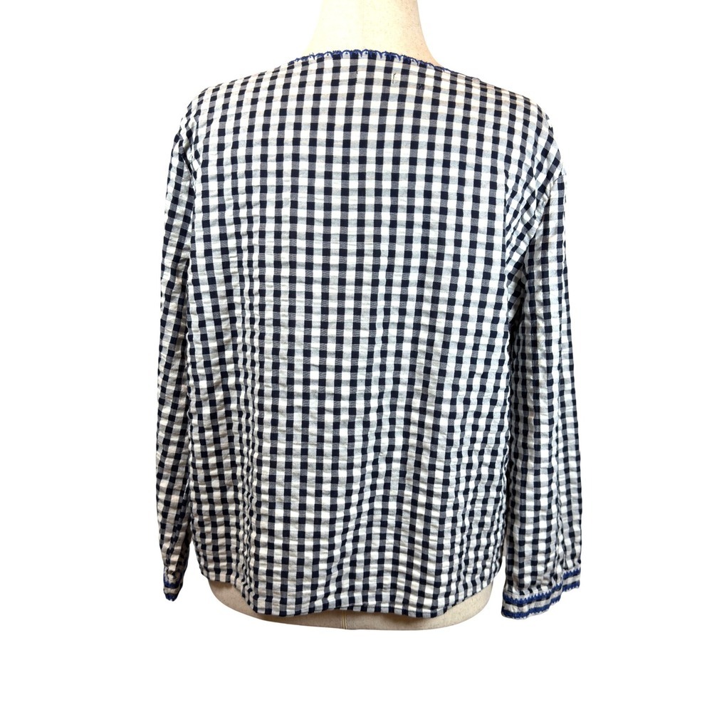 J. Crew Gingham Embroidered Square Neck Blouse XL Cottagecore Boho Cotton Top - Picture 5 of 7